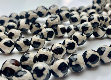8mm 10mm 12mm AAA DZI Tibetan Agate Faceted Round Multi Black And White Color Football Agate Gemstone Loose Beads 15 Inches Strand #3271