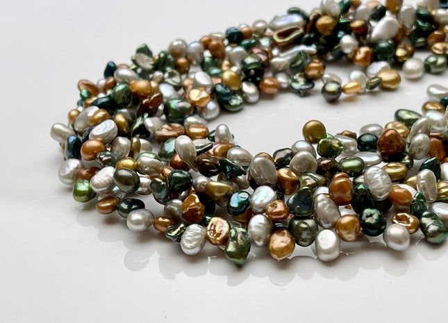 6x8 mm AAA Mixed Gray Green Copper Color Keshi Freshwater Pearls Top Drilled Keshi Pearl Beads Rare Genuine High Luster Keshi Pearls #P1731