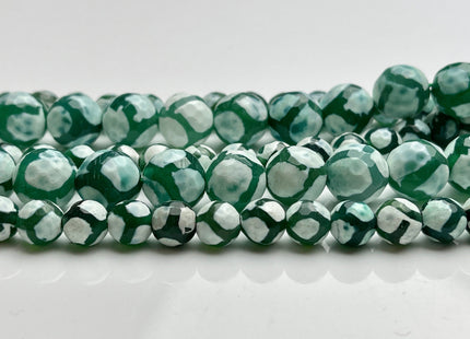 8 mm or 12 mm AAA DZI Tibetan Agate Faceted Round Multi Green And White Color Football Agate Gemstone Loose Beads #4053