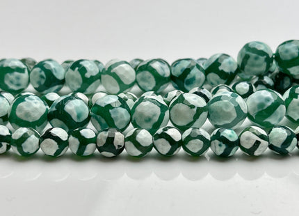 8 mm or 12 mm AAA DZI Tibetan Agate Faceted Round Multi Green And White Color Football Agate Gemstone Loose Beads #4053