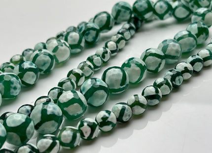 8 mm or 12 mm AAA DZI Tibetan Agate Faceted Round Multi Green And White Color Football Agate Gemstone Loose Beads #4053