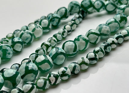 8 mm or 12 mm AAA DZI Tibetan Agate Faceted Round Multi Green And White Color Football Agate Gemstone Loose Beads #4053