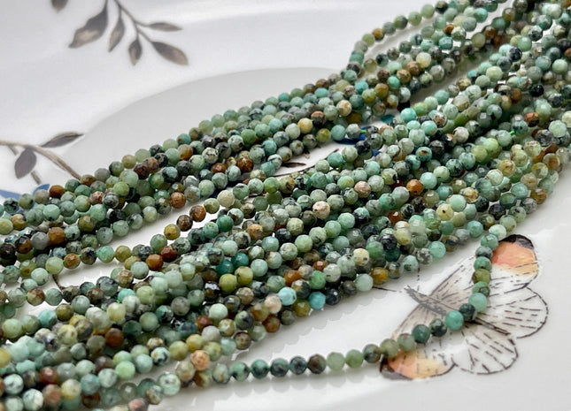 2.5 mm AAA Faceted Round Tiny Africa Turquoise Gemstone Beads Genuine Natural Turquoise Loose Beads 15.5 Inches Strand #3887