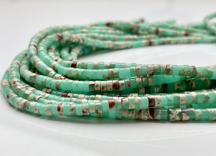 2x4mm Green And Cream Color Impression Jasper Heishi Rondelle Shape Genuine Impression Jasper Discs Gemstone Beads 15.5 Inches Strand #3831