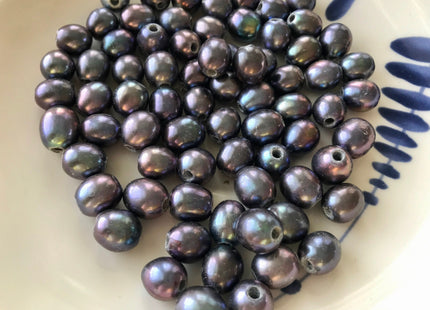 10x10-12mm AA Blue Gray Or Purple Peacock Large Hole Freshwater Rice/Oval Pearl Beads Hole Size 2.2mm Genuine Freshwater Pearls #1609