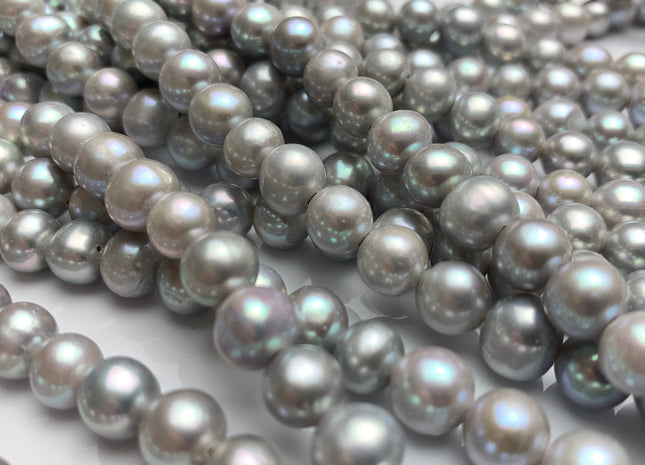 8-8.5mm AA Half Strand Large Hole High Luster Potato Silver Gray Freshwater Pearls 1.8mm 2.1mm Hole Genuine Freshwater Pearl Beads #169