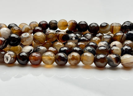 8mm Faceted Round Agate Gemstone Beads Multi Brown Gray White Color Genuine Heat Treated Agate Gemstone Loose Beads 14 Inches Strand #3885