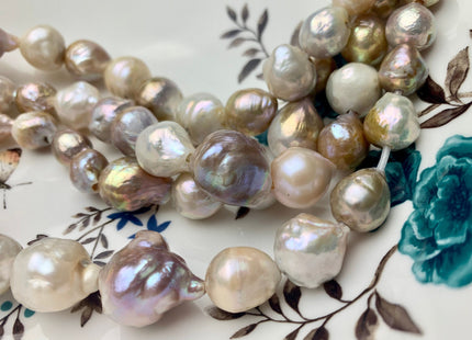 10-15 mm Half Strand Large Hole B Grade Mixed Natural White Pink Color Freshwater Baroque Pearl Beads Hole Size 2.0mm 13-15 Pieces #P1224