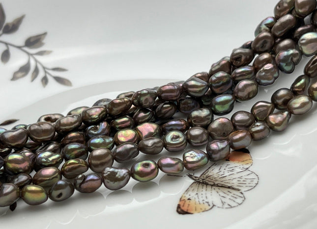 5-6x7-8 mm Dark Brown Copper Color Keshi Rice Nugget Freshwater Pearl Beads Genuine Natural Keshi Pearl #P1778