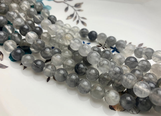 4mm 6mm 8mm 10mm AAA Smooth Round Cloudy Quartz Gemstone Beads Natural Light And Dark Gray Quartz Gemstone Loose Beads #2304