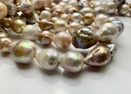 10-15 mm Half Strand Large Hole B Grade Mixed Natural White Pink Color Freshwater Baroque Pearl Beads Hole Size 2.0mm 13-15 Pieces #P1224