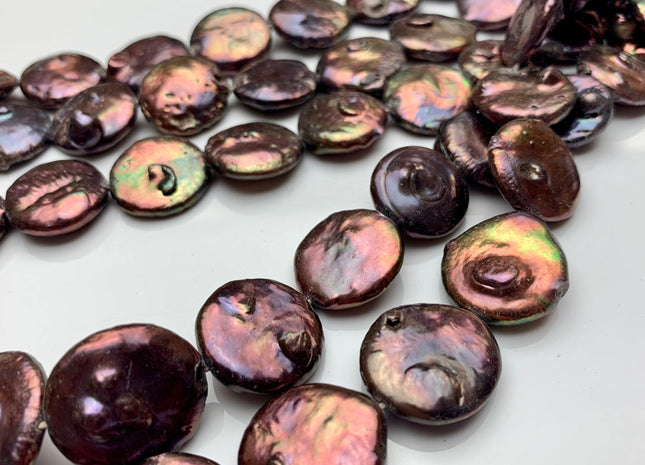 19-20 mm Purplish Brown Jumbo Freshwater Coin Pearls Genuine Freshwater Coin Pearls Limited Edition Purplish Brown Color Pearl Beads #1389