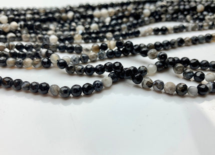 WHOLESALE 4 mm Faceted Round Mixed Black And White Color Agate Gemstone Beads Genuine Agate Gemstone Loose Beads 14 Inches #2475