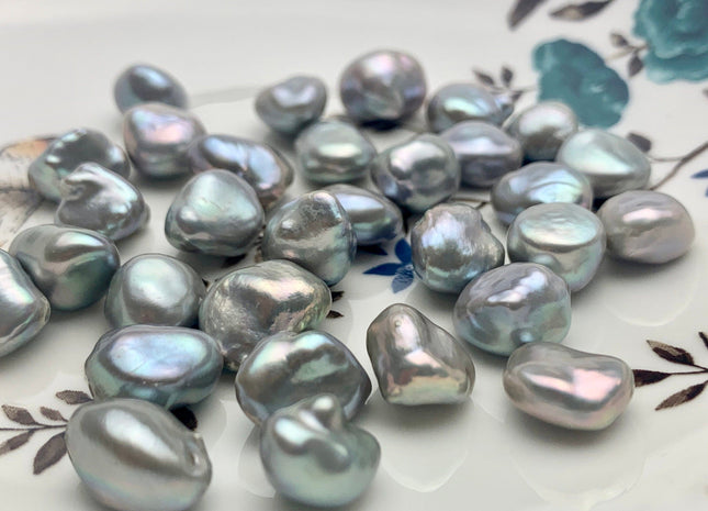ONE Piece AAAAA 10-13 mm Top Quality High Luster Half/Undrilled/Through Drilled Freshwater Keshi Pearl Bead Genuine Gray Color Pearls #P1286
