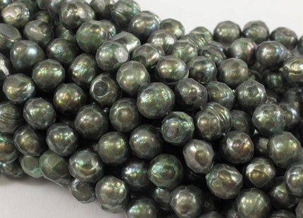 6.5 to 7 mm Gold OR Forest Green Faceted Freshwater Pearl Beads , Genuine Potato Freshwater Pearls, Faceted Pearl Beads #173