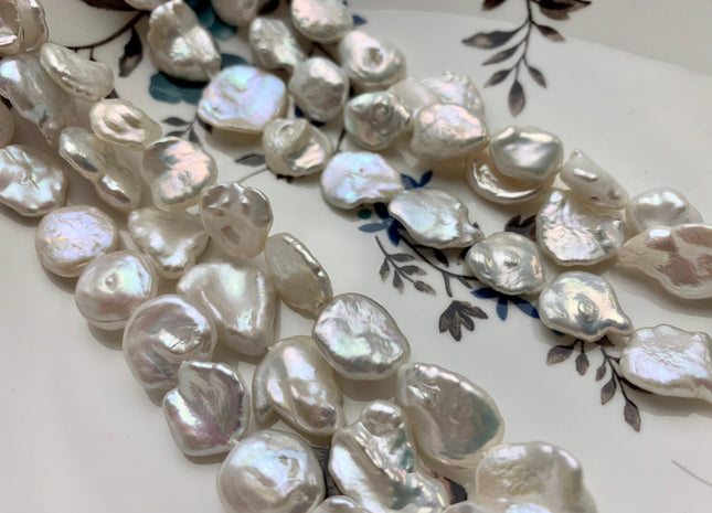 10-17 mm AA Natural White Keshi Center Drilled Freshwater Pearl Beads Genuine High Luster White Cornflake Keshi Pearls #1893