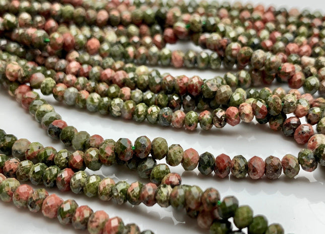 3x4 mm AAA Natural Color Faceted Rondelle Unakite Gemstone Beads Top Quality Micro Faceted Unakite Gemstone Loose Beads # 2444