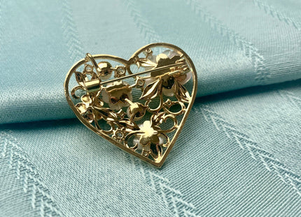 Genuine AAA Natural Freshwater Pearl Brooch Gold Color Heart Shaped Design Pendant With Carved MOP Flowers #10032