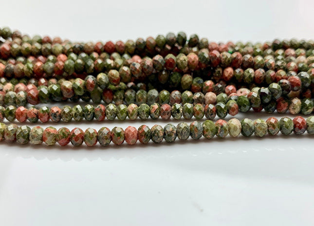 3x4 mm AAA Natural Color Faceted Rondelle Unakite Gemstone Beads Top Quality Micro Faceted Unakite Gemstone Loose Beads # 2444