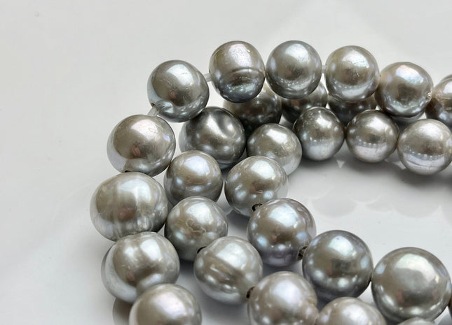 12-15 mm Half Strand Large Hole Extra Shiny Silver Gray Graduated Freshwater Edison Pearl Beads 1.5mm or 2.2mm Hole Natural Pearls #364