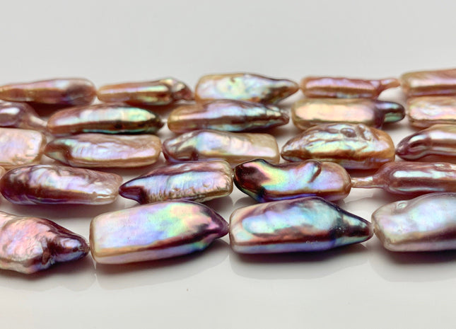 10-11x20-22mm Natural Dark Mauve Purple Pink Irregular Rectangle Coin Freshwater Pearl Beads Genuine Rare Shape Coin Pearl 16 Pieces #P1325