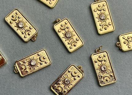Sun Stars Crescent Moon Sky Charms for Necklace Jewelry Making, 18K Gold Filled Charm Pendant With CZ Crystals, One Piece #CR0028