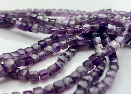 4 mm Micro Faceted Cube Dice Square Shape Amethyst Genuine Diamond Cut Natural Purple Color Gemstone Beads 15.5 Inches 100 Pieces #3554