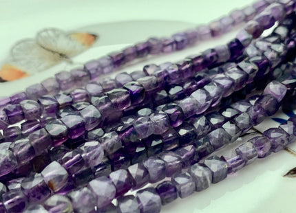 4 mm Micro Faceted Cube Dice Square Shape Amethyst Genuine Diamond Cut Natural Purple Color Gemstone Beads 15.5 Inches 100 Pieces #3554