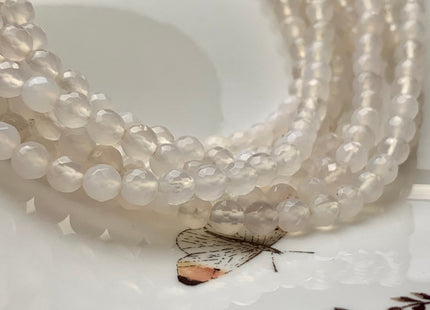 6mm 8mm 10mm 12mm Faceted Round Translucent White selenite Color Agate Gemstone Beads Genuine Agate Gemstone 14 Inches Strand #2809