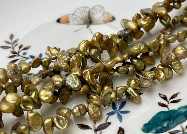 4-6x8-9 mm Copper Gold Color Top Drilled Keshi Freshwater Pearls Genuine Freshwater Keishi Pearls Grade B #P1565