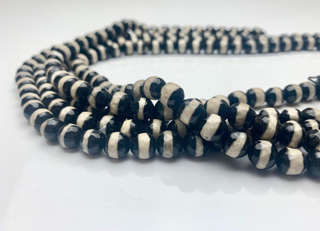 6 mm 8 mm 10 mm 12 mm AAA DZI Tibetan Agate Faceted Round Black And White Color Tibetan Agate Gemstone Loose Beads #2377