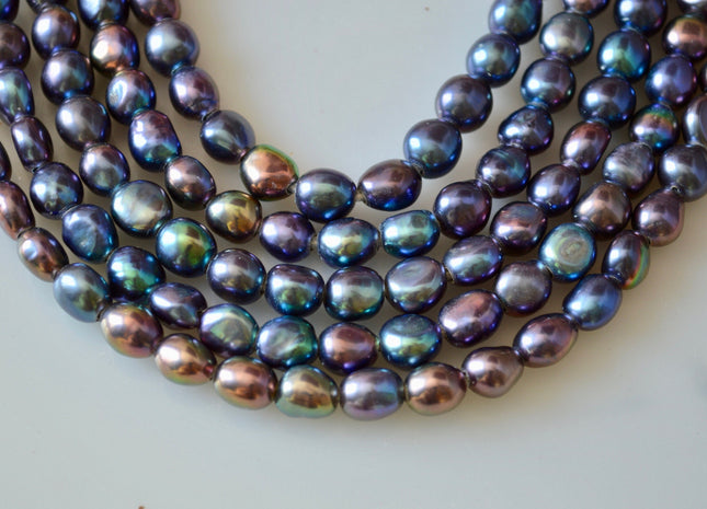 8x9mm Large Hole Dark Peacock Color Oval Nugget Shape Freshwater Pearls Beads Hole 2.2mm #793