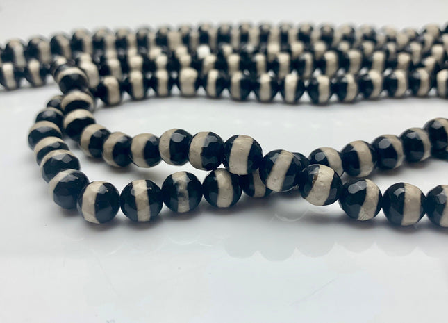 6 mm 8 mm 10 mm 12 mm AAA DZI Tibetan Agate Faceted Round Black And White Color Tibetan Agate Gemstone Loose Beads #2377