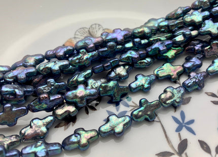 9-10x14-15 AAA High Luster Rainbow Peacock Color Cross Coin Freshwater Pearls Genuine Cross Shape Freshwater Coin Pearls 29 Pieces #P1427