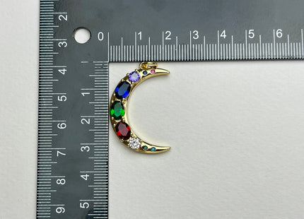 Crescent Moon Design Charms for Necklace Jewelry Making, 18K Gold Filled Charm Pendant With Colored CZ Crystals, One Piece #CR0018