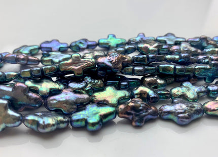 9-10x14-15 AAA High Luster Rainbow Peacock Color Cross Coin Freshwater Pearls Genuine Cross Shape Freshwater Coin Pearls 29 Pieces #P1427