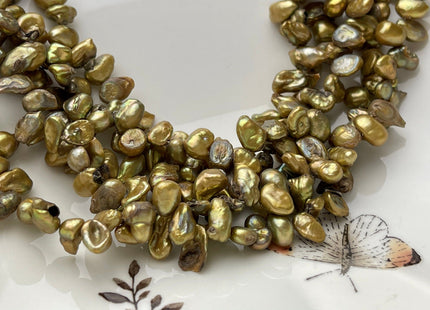 4-6x8-9 mm Copper Gold Color Top Drilled Keshi Freshwater Pearls Genuine Freshwater Keishi Pearls Grade B #P1565