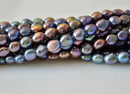 8x9mm Large Hole Dark Peacock Color Oval Nugget Shape Freshwater Pearls Beads Hole 2.2mm #793