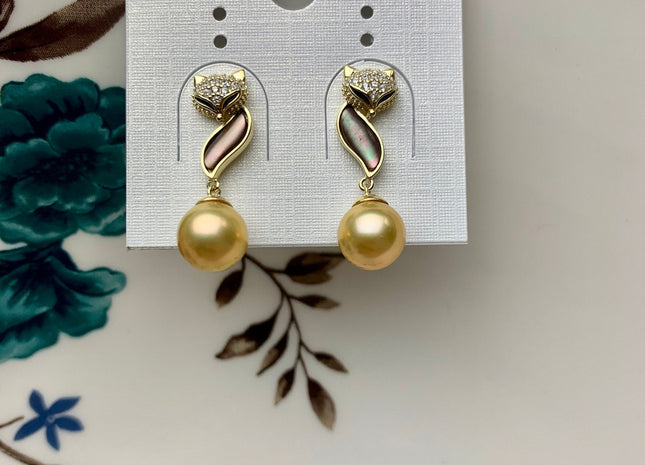 AAAA Genuine Akoya Pearl Fox Stud Earrings With 925 Sterling Gold Top Quality Gold Chinese Akoya Pearl Earring Wedding Jewelry #1741-C
