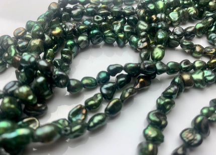 7 mm Nugget OR 5x7 mm Rice Nugget Dark Seaweed Green Color Keshi Freshwater Pearls Genuine Freshwater Keshi Nugget Pearls #1227