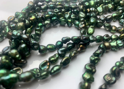 7 mm Nugget OR 5x7 mm Rice Nugget Dark Seaweed Green Color Keshi Freshwater Pearls Genuine Freshwater Keshi Nugget Pearls #1227