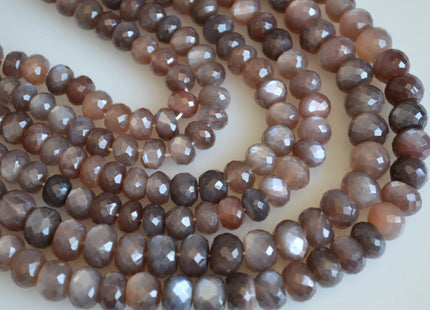 8-9mm Natural AAA Dark Color Coffee Moonstone Beads Gemstone Faceted Rondelle Gemmy Coffee Moonstone 8 inches #2131