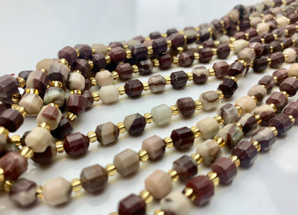 5x6mm Faceted Energy Prism Cut Wooden Jasper Gemstone Genuine Double Terminated Points Coffee Color 15.5 Inches 54 Pieces #3581
