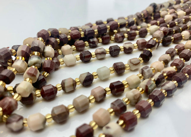 5x6mm Faceted Energy Prism Cut Wooden Jasper Gemstone Genuine Double Terminated Points Coffee Color 15.5 Inches 54 Pieces #3581