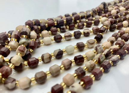 5x6mm Faceted Energy Prism Cut Wooden Jasper Gemstone Genuine Double Terminated Points Coffee Color 15.5 Inches 54 Pieces #3581