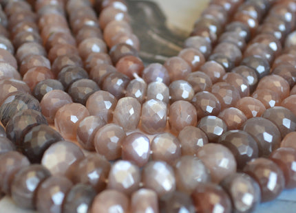 8-9mm Natural AAA Dark Color Coffee Moonstone Beads Gemstone Faceted Rondelle Gemmy Coffee Moonstone 8 inches #2131