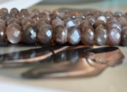 8-9mm Natural AAA Dark Color Coffee Moonstone Beads Gemstone Faceted Rondelle Gemmy Coffee Moonstone 8 inches #2131