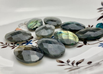 One Piece 20-22x29-31 mm AAA Rainbow Blue Flashy Labradorite Beads Faceted Flat Oval Shape Top Quality Labradorite Gemstone Beads #3275