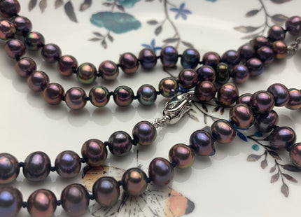 18/20/22/24/26 Inches Hand Knotted 7-8 mm AA Freshwater Potato Pearl Necklace Peacock Freshwater Pearl Necklace With Silver Clasp #P1074