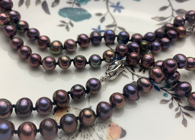 18/20/22/24/26 Inches Hand Knotted 7-8 mm AA Freshwater Potato Pearl Necklace Peacock Freshwater Pearl Necklace With Silver Clasp #P1074